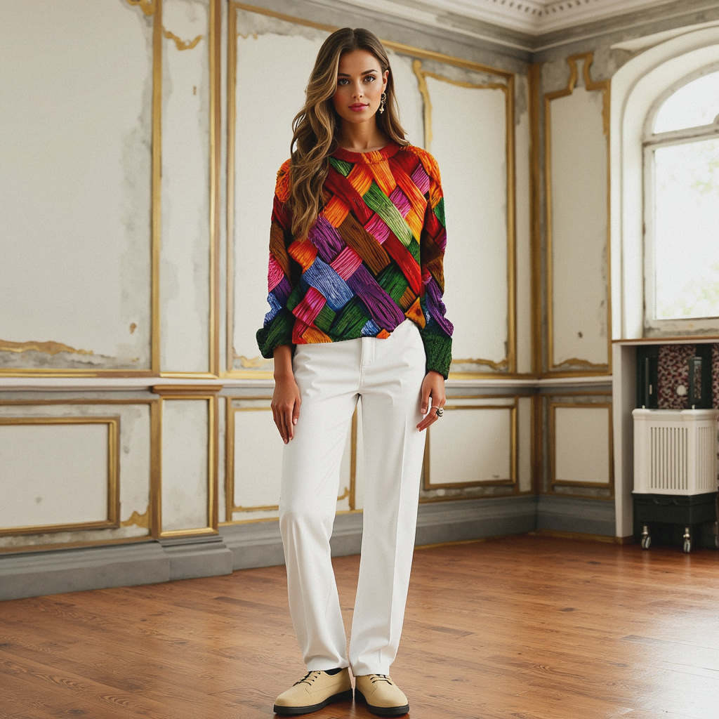 Women’s Colourful Summer Jumper with Print | Lightweight Trendy Knit for Everyday Wear